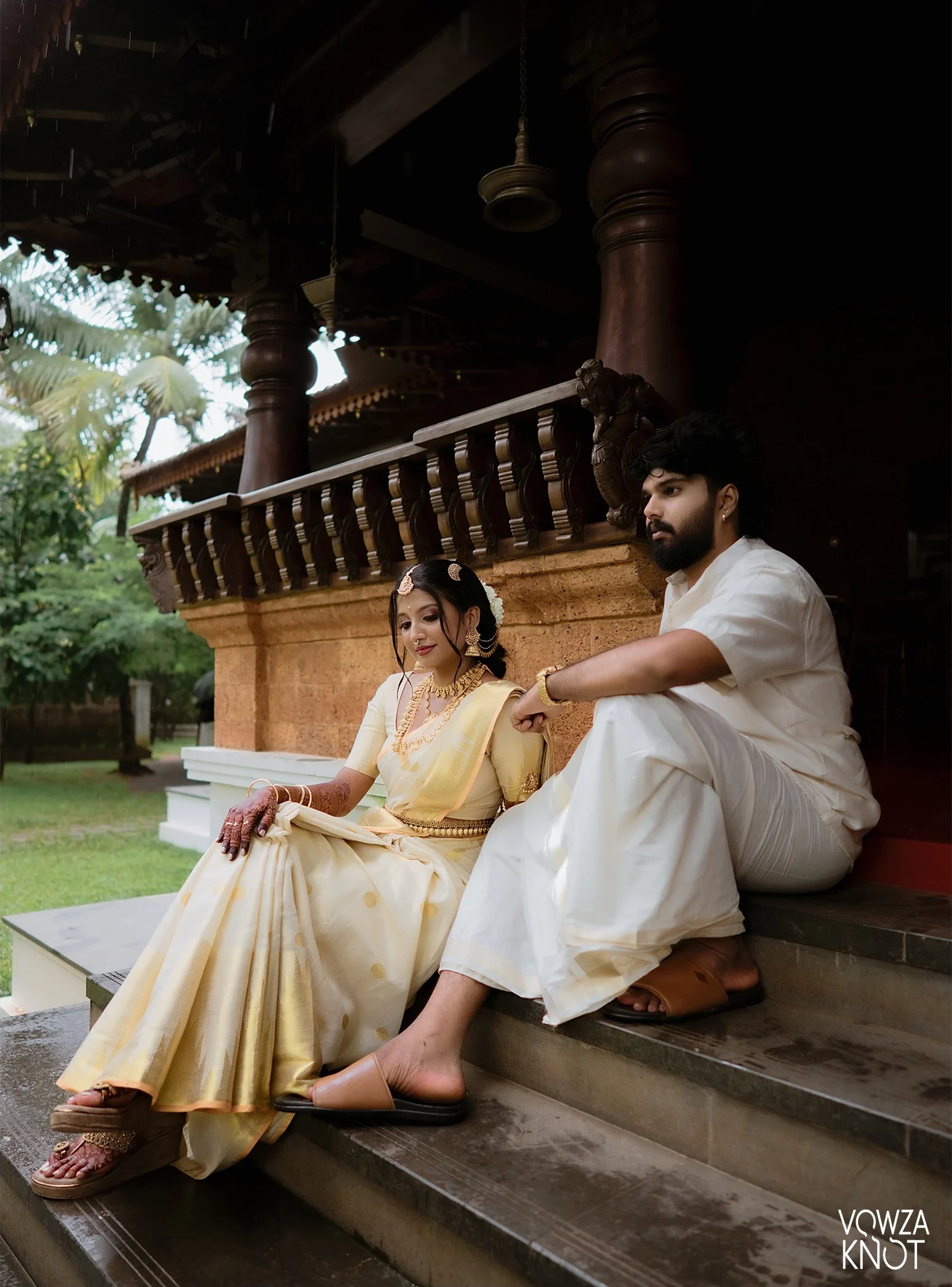 A couple sharing a gentle wedding moment